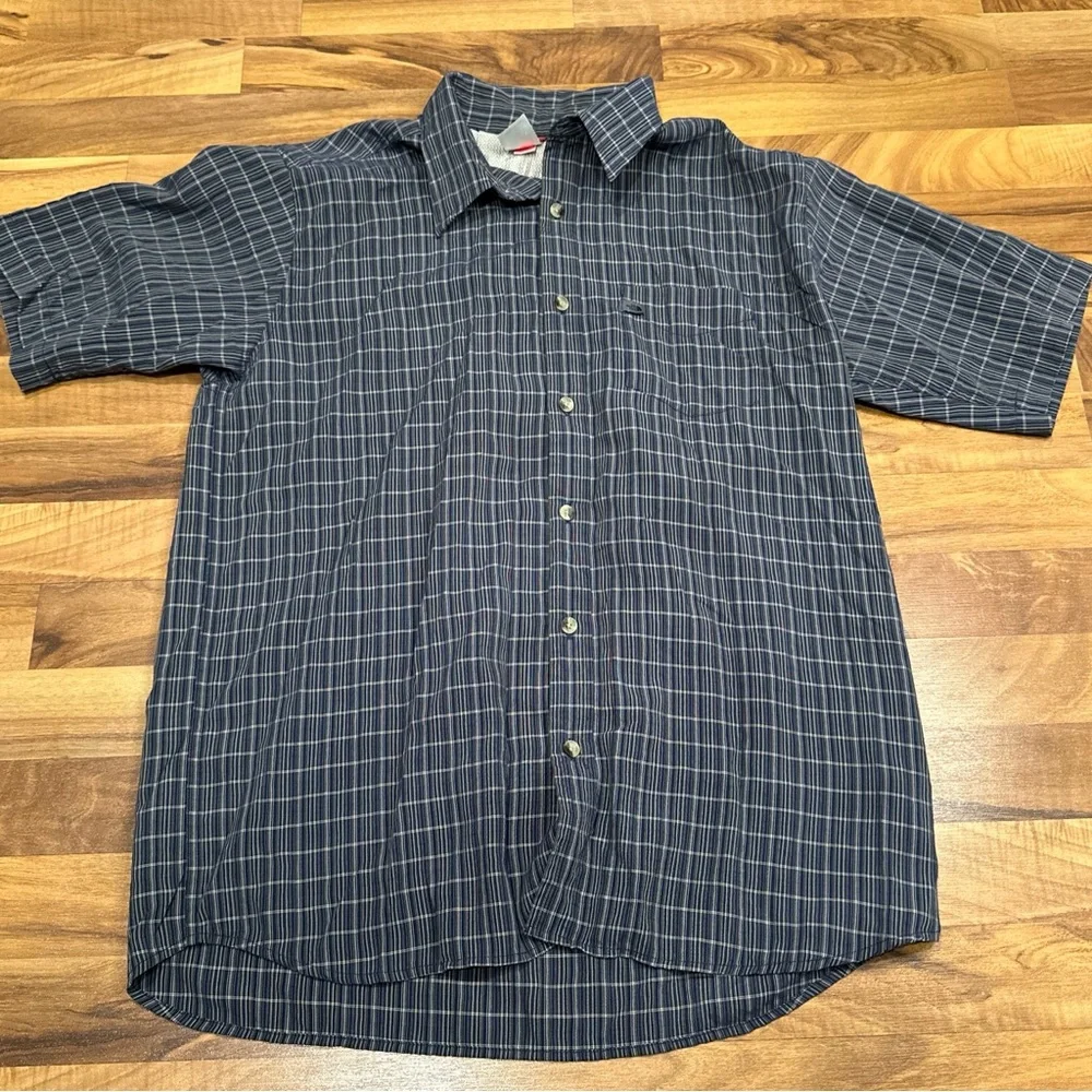 The North Face Mens L Short Sleeve Button Down Shirt Blue Plaid‎
